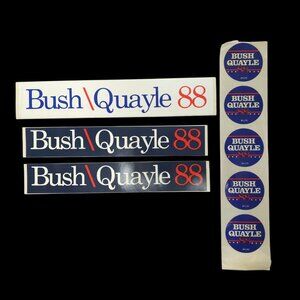 Bush Quayle 1988 Presidential Campaign George H W Dan Lapel Bumper Stickers Lot